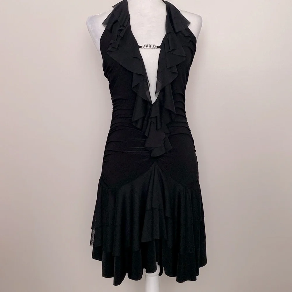 Vintage 90’s Venus black ruffle ruched bodycon mini dress - Picture 11 of 13